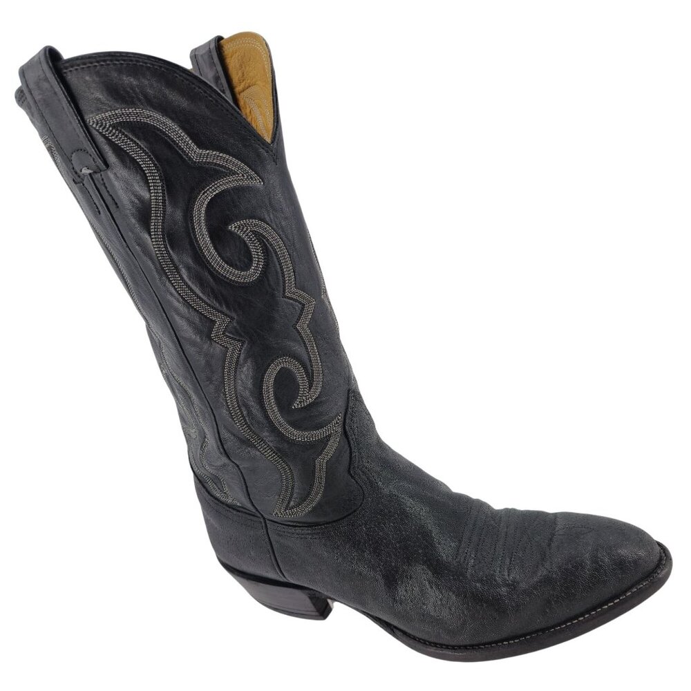 Vintage Nocona Exotic Elephant Print Men 9.5D Black Leather Cowboy Western Boots